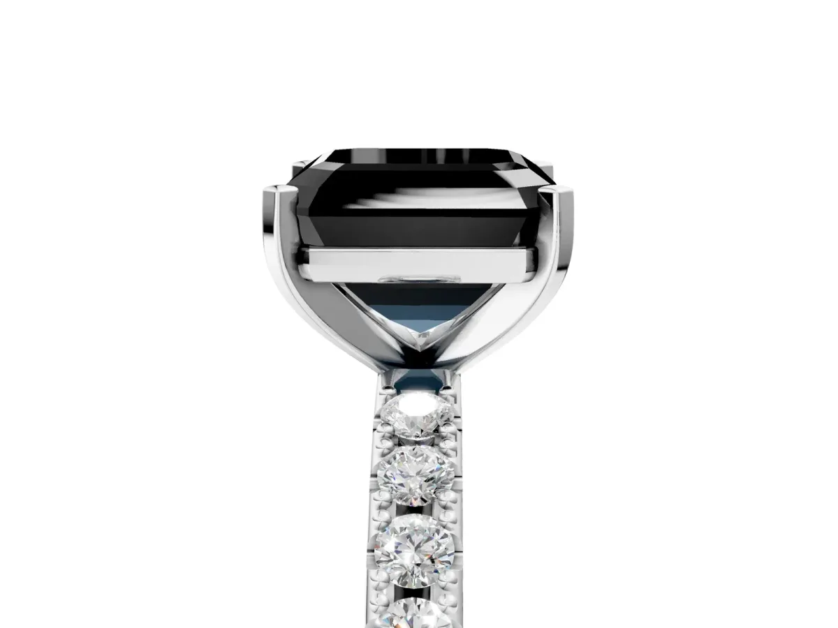 Fancy Black Asscher Cut Diamond Solitaire Pavé Band with Four-Prong Setting Platinum