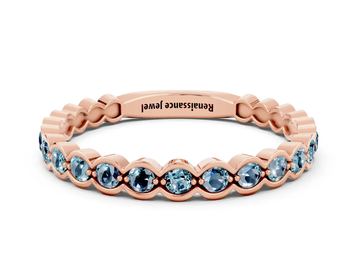 Round Aquamarine Bezel Set Eternity Band Rose gold