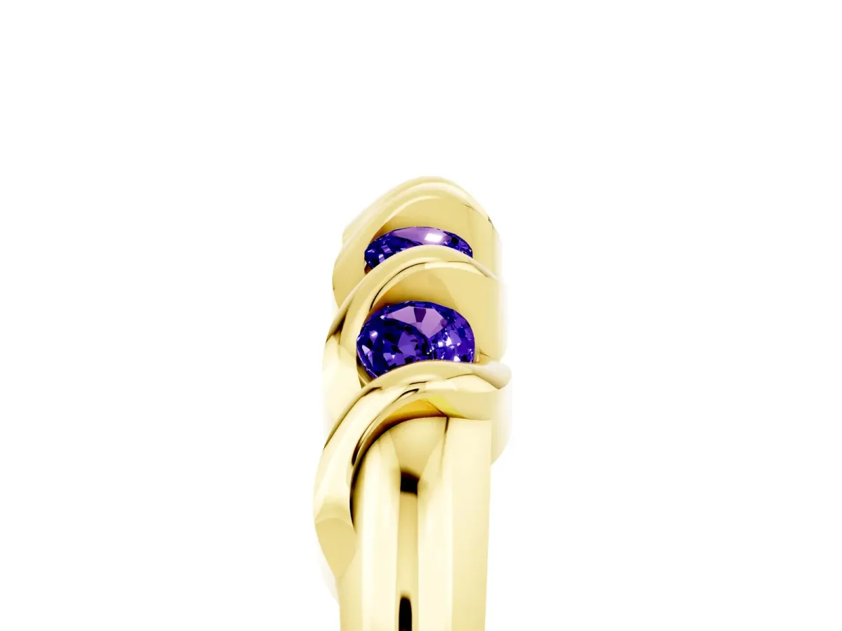 Round Tanzanite Eternity Band with Twist Prong Setting Yellow gold