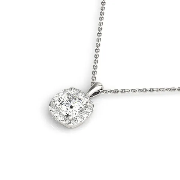 Cushion Halo Diamond Pendant with Four-Prong Setting White gold