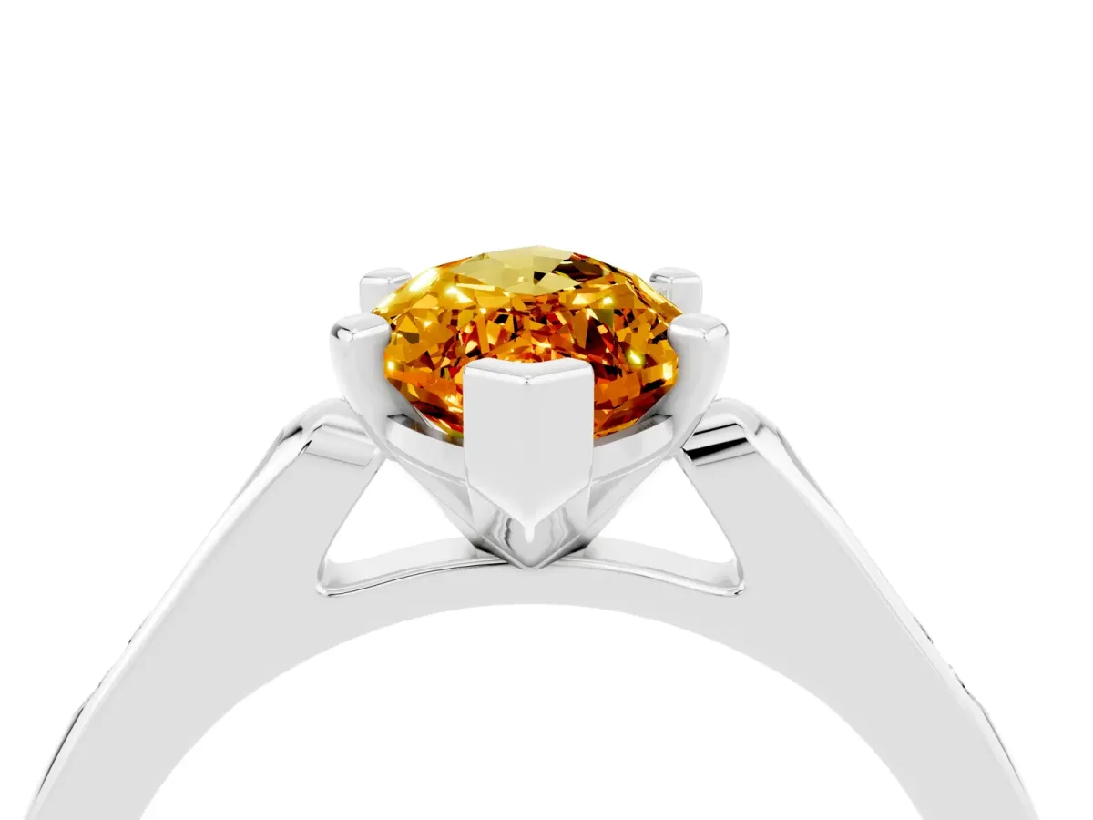 Marquise Cut Citrine Solitaire Ring with Channel Set Round Band and Prong Setting Silver