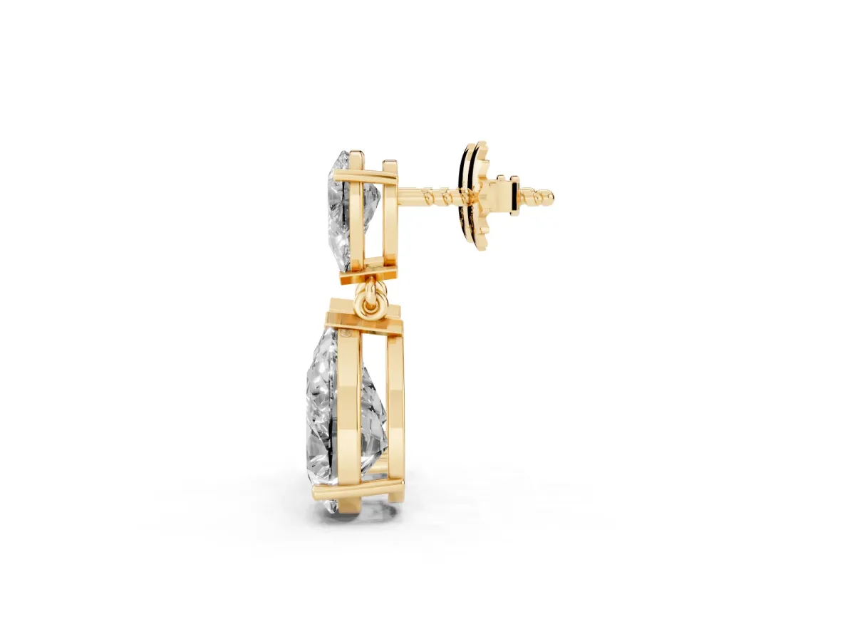 Pear Cut Diamond Two Stone Drop Earrings Yellow gold