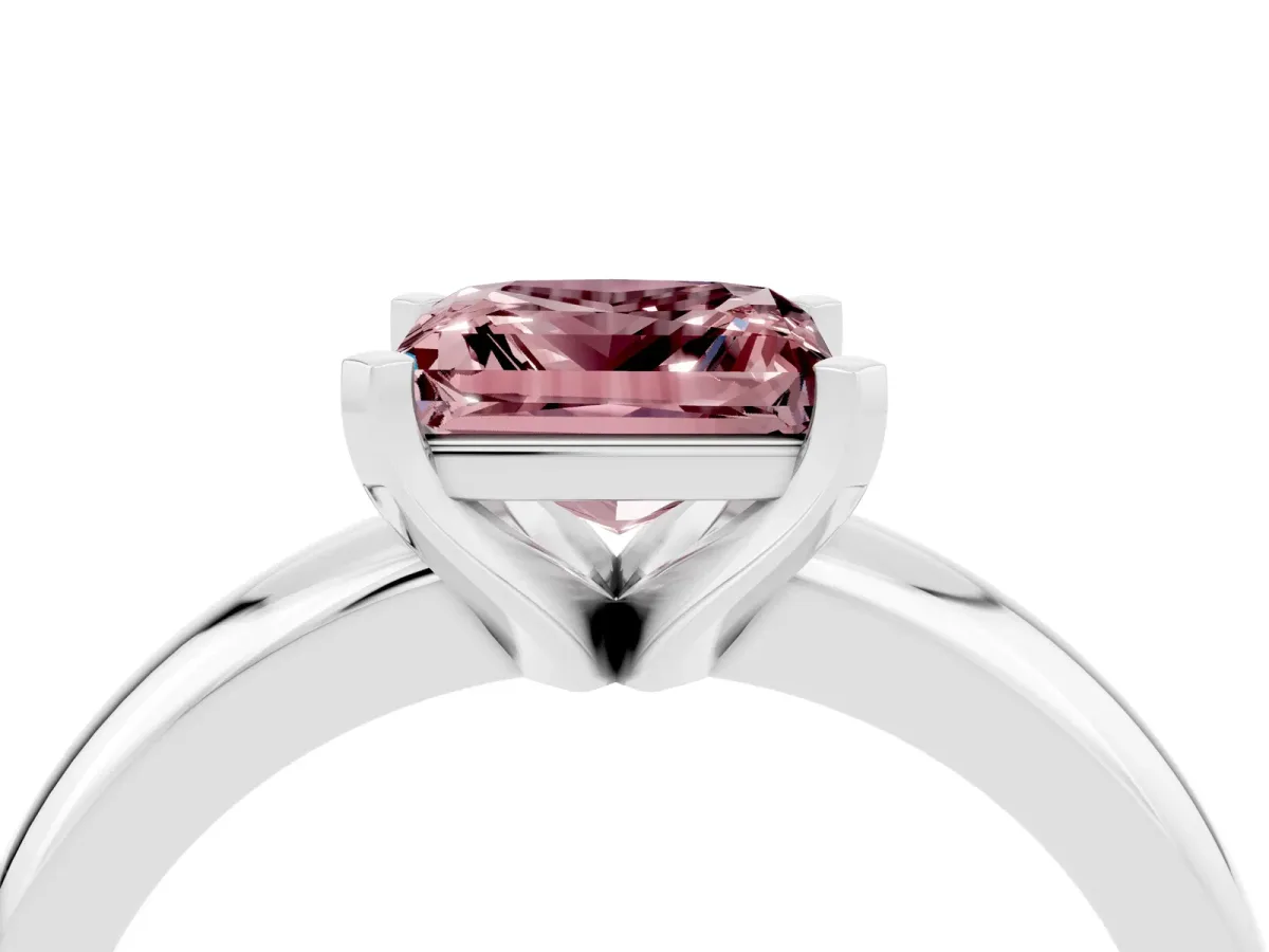 Princess Cut Morganite Solitaire Engagement Ring with Round Band and Four-Prong Setting Silver