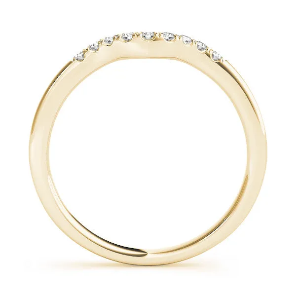Curved Diamond Wedding Band with Round Cut Stones and Shared Prong Setting Yellow gold
