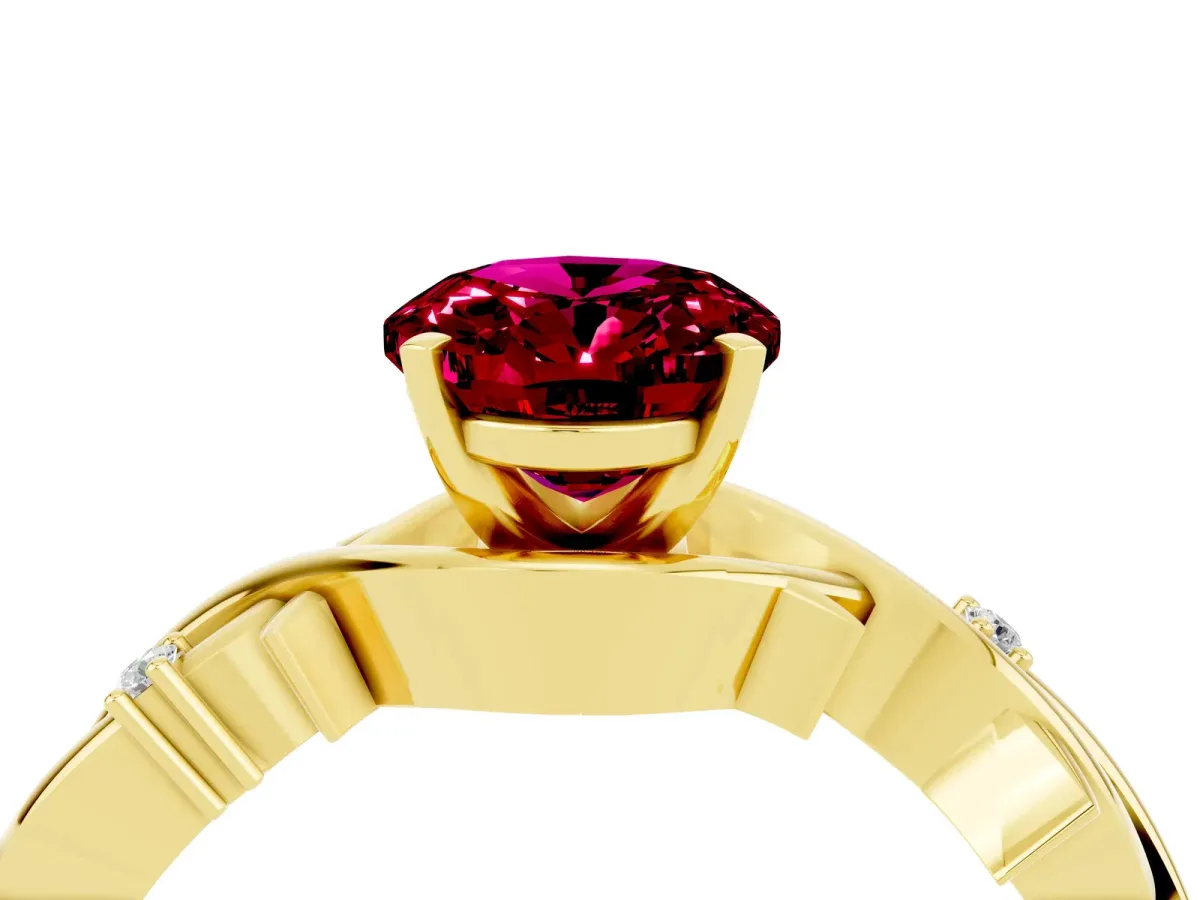 Oval Cut Garnet Solitaire Ring with Twisted Band and Prong Setting Yellow gold