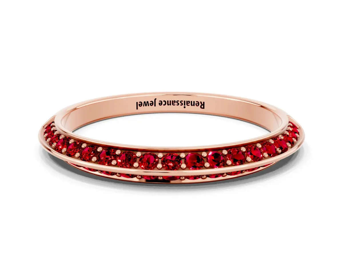 Double Row Pavé Round Ruby Eternity Band with Channel Setting Rose gold