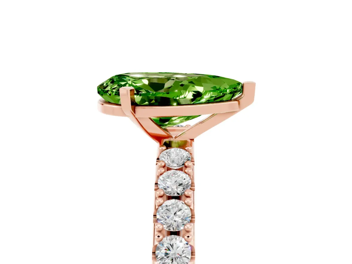 Pear Cut Peridot Solitaire Pavé Band with Four-Prong Setting Rose gold