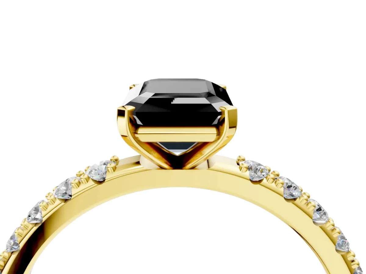Fancy Black Emerald Cut Diamond Solitaire Pavé Band with Four-Prong Setting Yellow gold