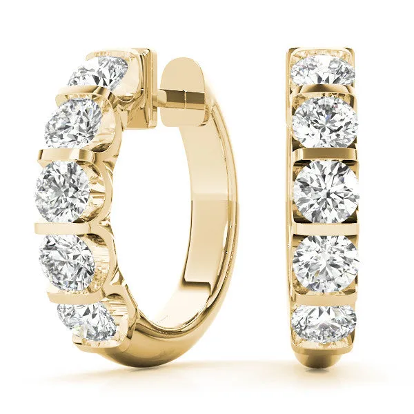 Channel-Set Round Diamond Hoop Earrings Yellow gold