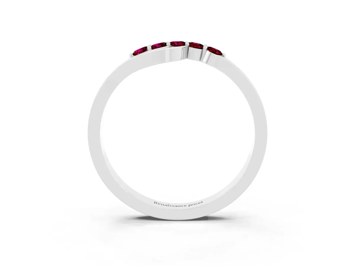 Five-Stone Round Garnet Crossover Band with Prong Setting Silver