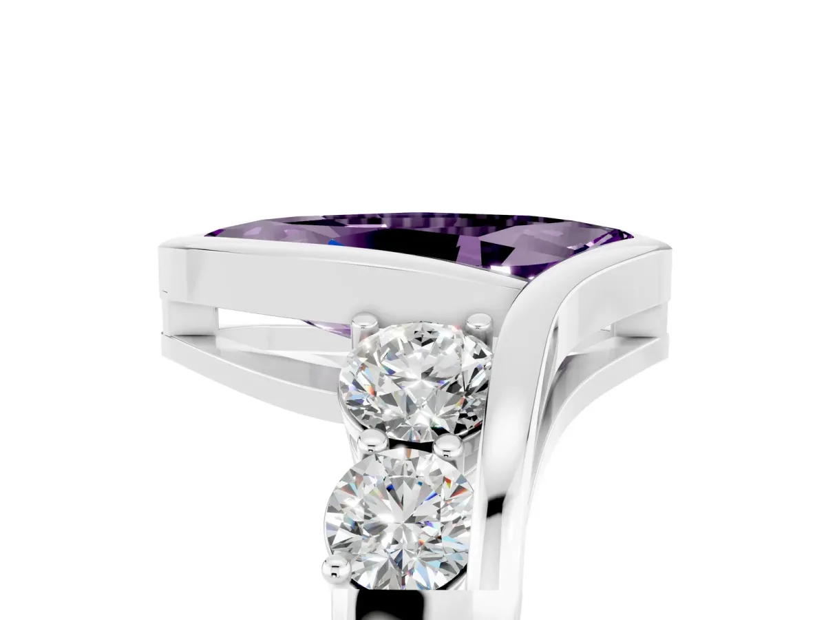 Bezel Set Marquise Cut Amethyst Bypass Ring with Round Accents Platinum