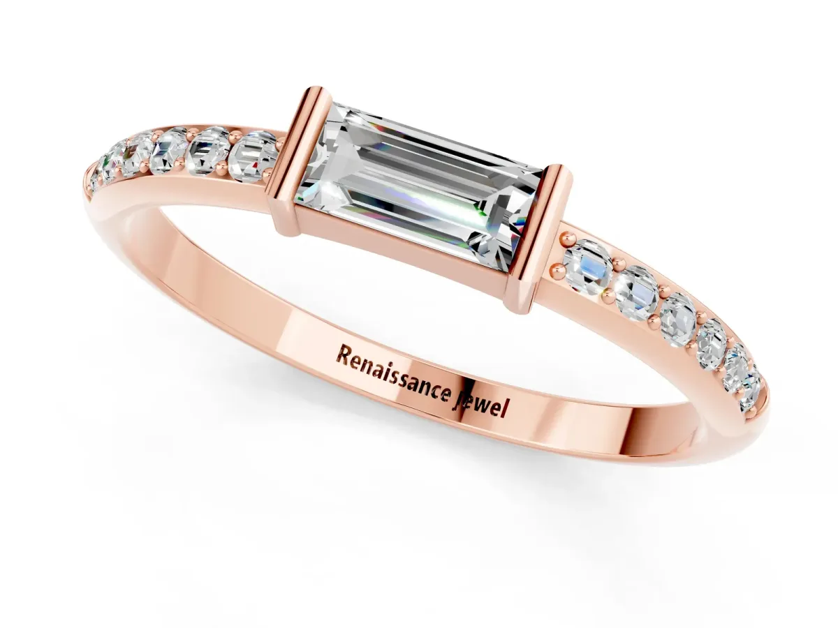 Baguette Moissanite Pavé Band with Bar Setting Rose gold