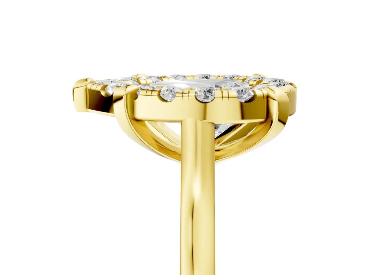 Pear Cut Diamond Cluster Halo Solitaire with Four-Prong Setting Yellow gold