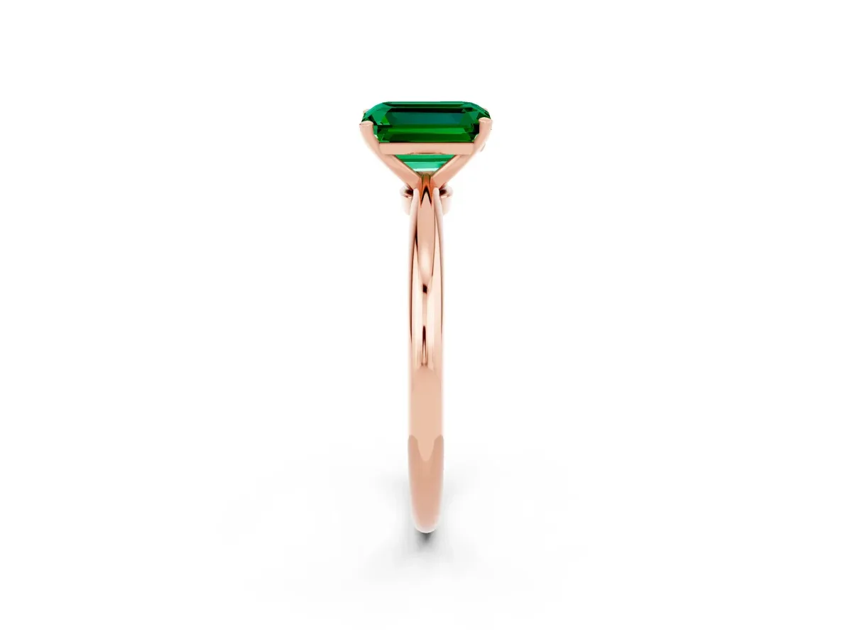 Emerald Cut Emerald Solitaire Ring with Six-Prong Setting and Classic Band Rose gold