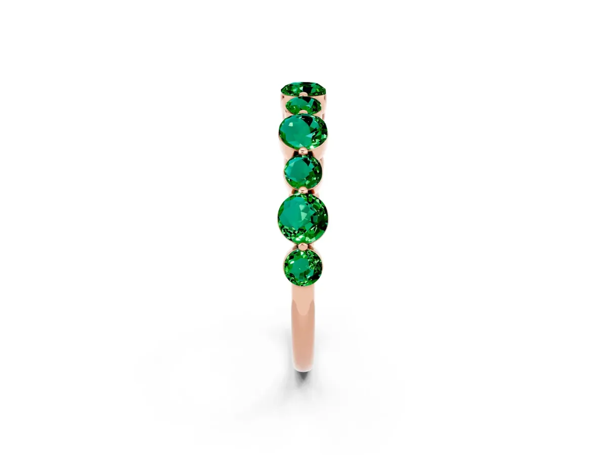 Round Emerald Scalloped Prong Set Eternity Band Rose gold