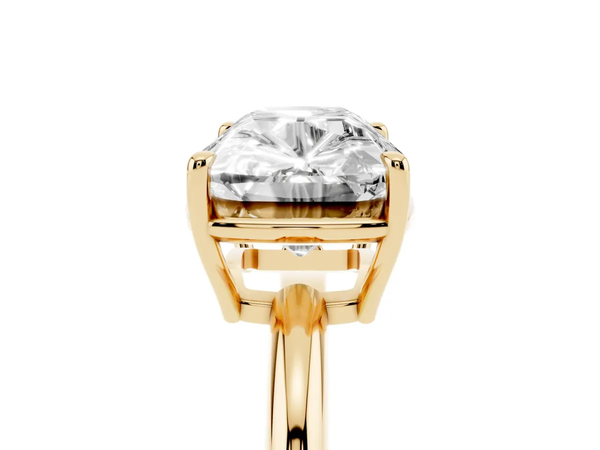 Old Mine Elongated Cushion Diamond East-West Bezel Set Four Claw Solitaire Ring Yellow gold