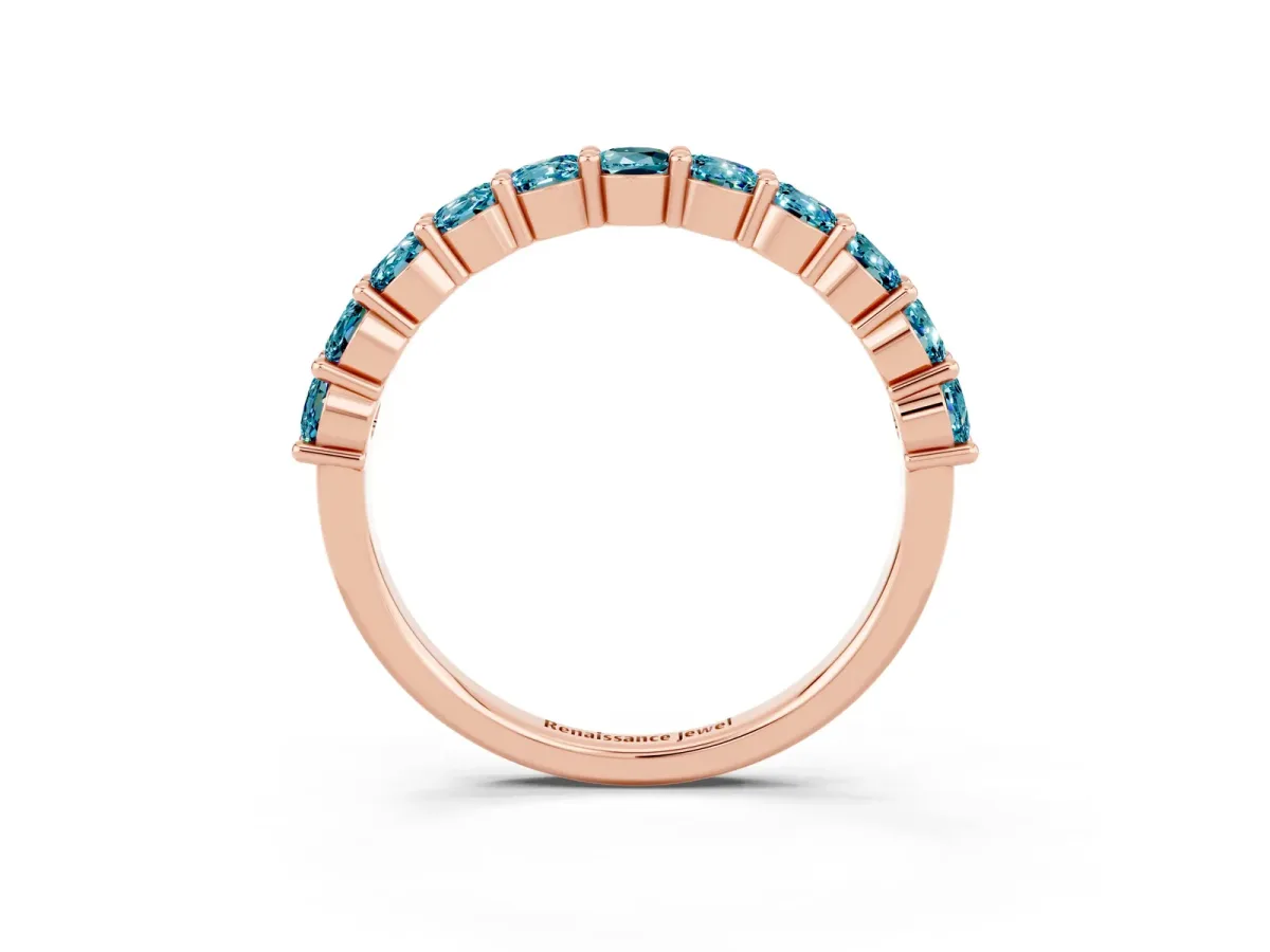 Round Blue Topaz Half Eternity Band with Prong Setting Rose gold
