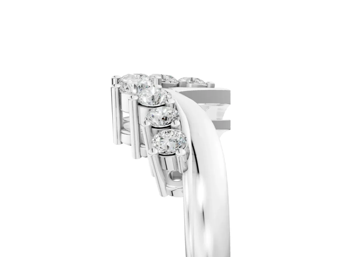 V-Shaped Diamond Accent Band with Round Brilliant Stones and Prong Setting Silver