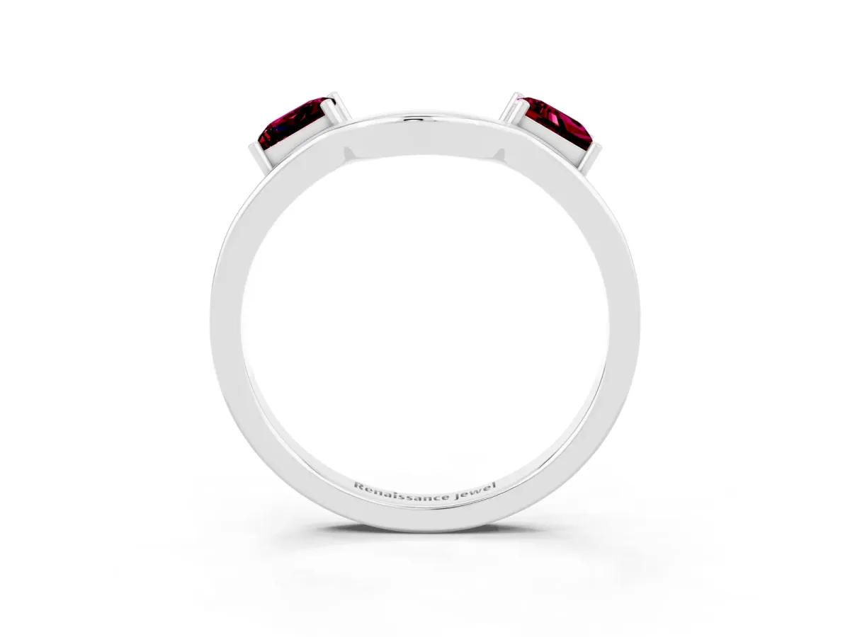 Princess Cut Garnet Two-Stone Open Band Ring with Four-Prong Setting White gold