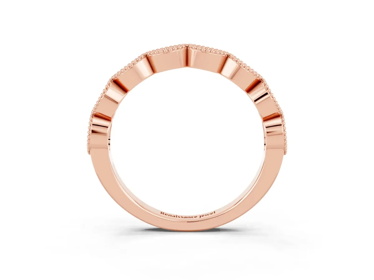 Milgrain Marquise Green Sapphire Half Eternity Band with Bezel Setting Rose gold