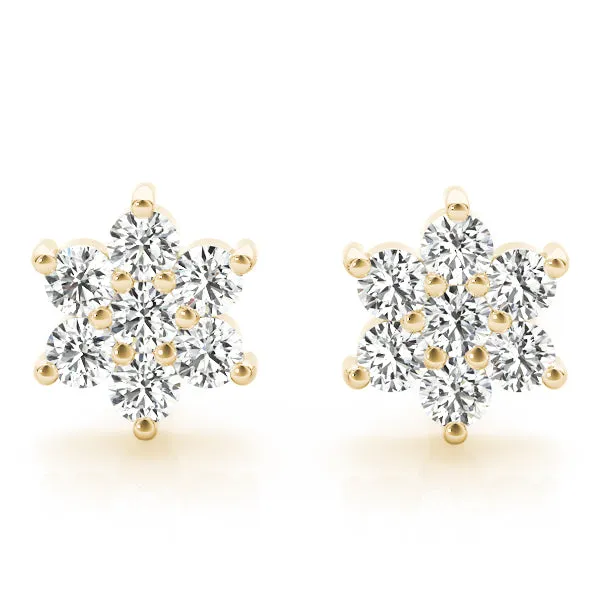 Cluster Round Diamond Stud Earrings Yellow gold