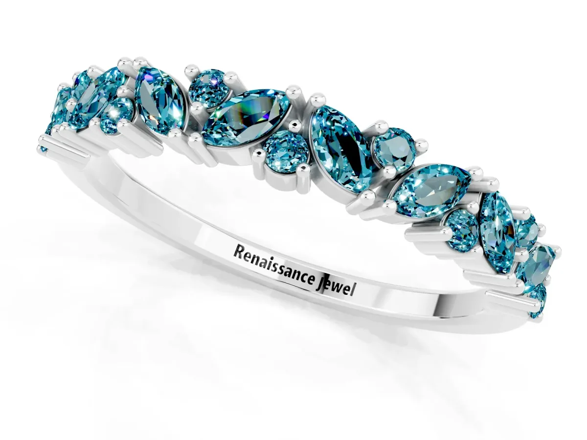 Marquise and Round Blue Topaz Vine Eternity Band with Prong Setting Silver