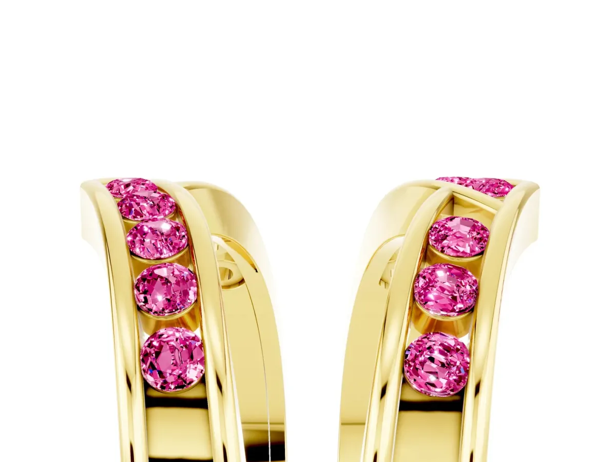 Round Pink Sapphire Channel-Set Chevron Band Yellow gold