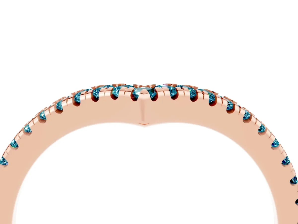 Pavé Round Blue Topaz V-Shaped Chevron Band with Shared Prong Setting Rose gold