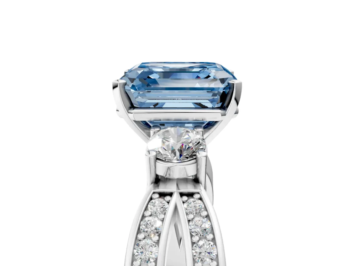 Fancy Blue Three-Stone Asscher Cut Cut Diamond Twist Band with Prong Setting Platinum