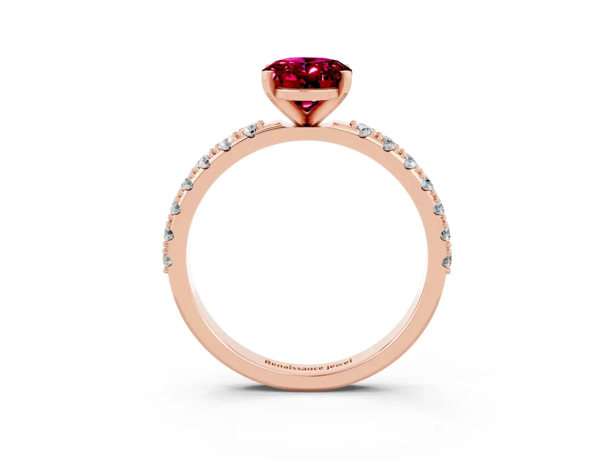 Oval Cut Garnet Solitaire Pavé Band with Four-Prong Setting Rose gold