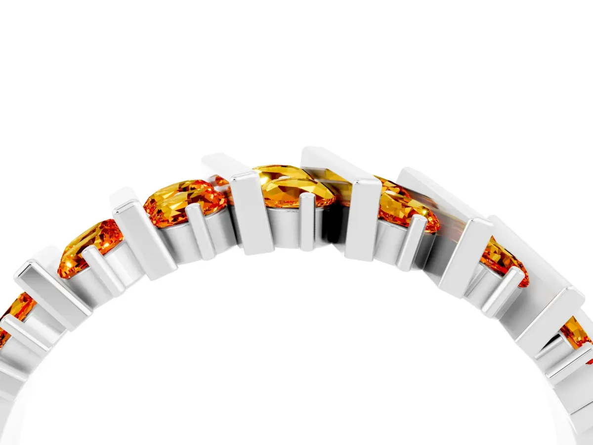 Channel Set Round Citrine Anniversary Band with Vertical Prongs Silver