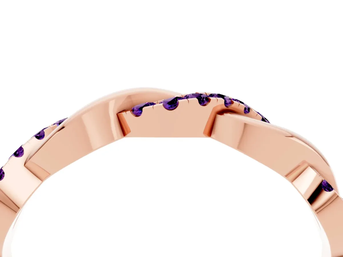 Pavé Round Amethyst Twist Eternity Band with Shared Prong Setting Rose gold