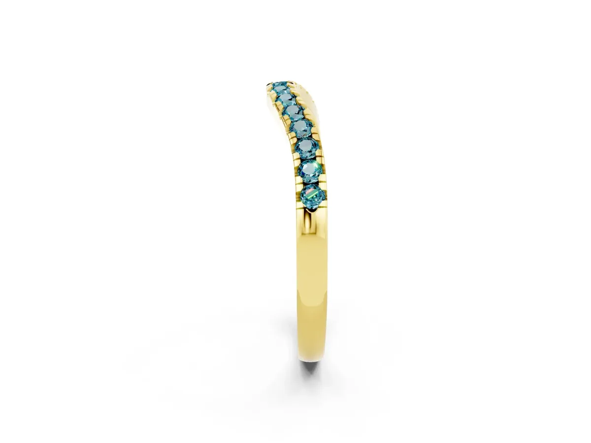 Blue Topaz Pavé Curved Wedding Band Yellow gold