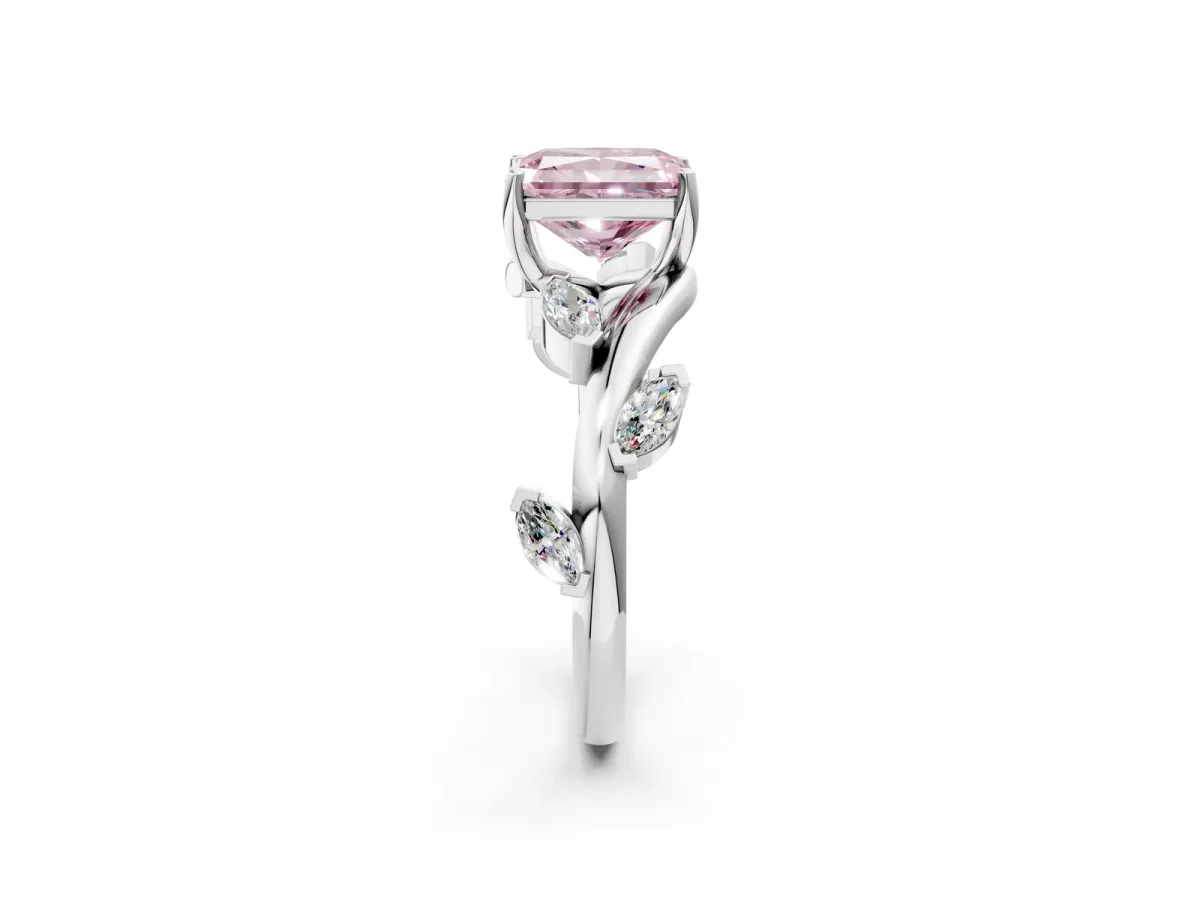 Fancy Pink Radiant Cut Solitaire Twisted Band Marquise Accent Prong Setting Ring Platinum
