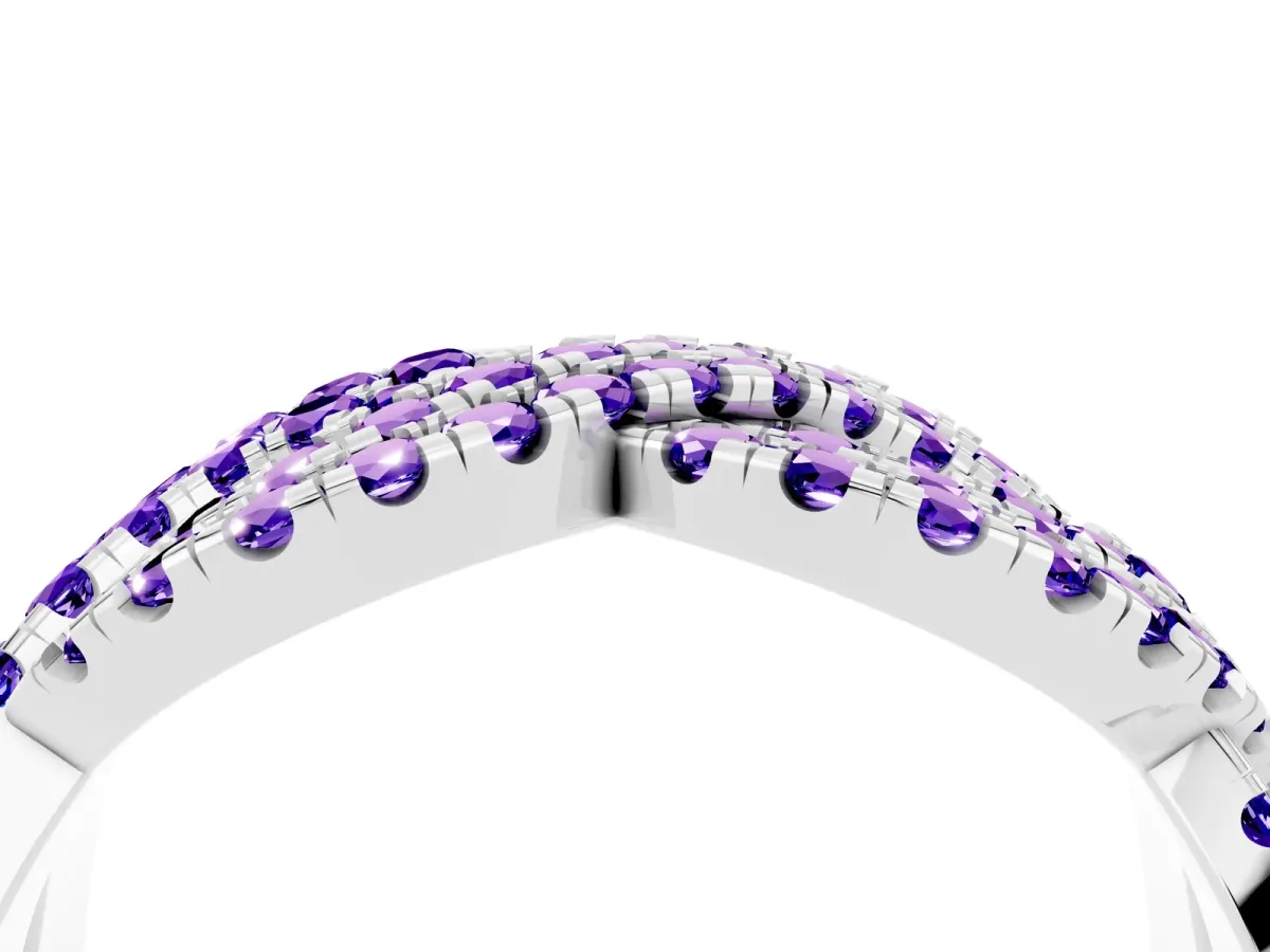 Pavé Round Tanzanite Infinity Twist Band with Shared Prong Setting Silver