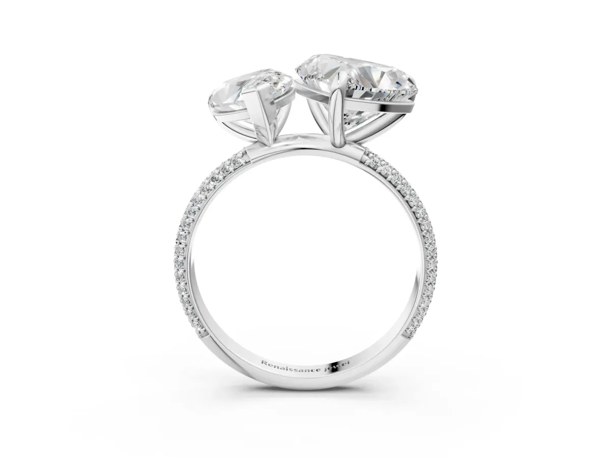 Pear and Heart Toi Moi Ring with Prong Setting and Micro Pave Band Silver
