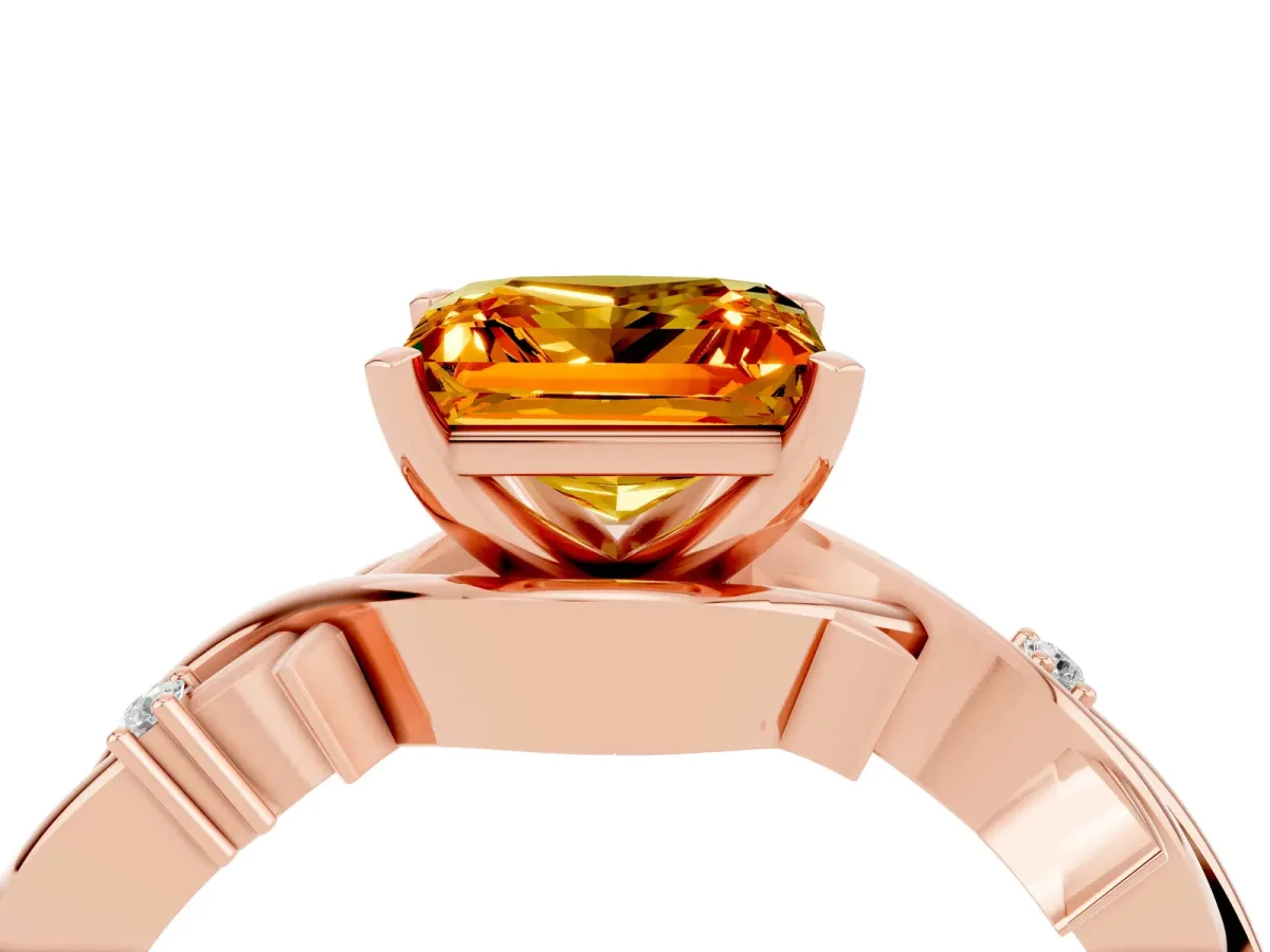 Princess Cut Citrine Solitaire Ring with Twisted Band and Prong Setting Rose gold