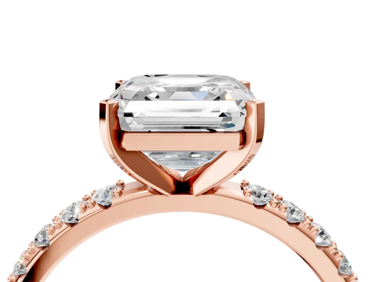 Asscher Cut Diamond Solitaire Pavé Band with Four-Prong Setting Rose gold