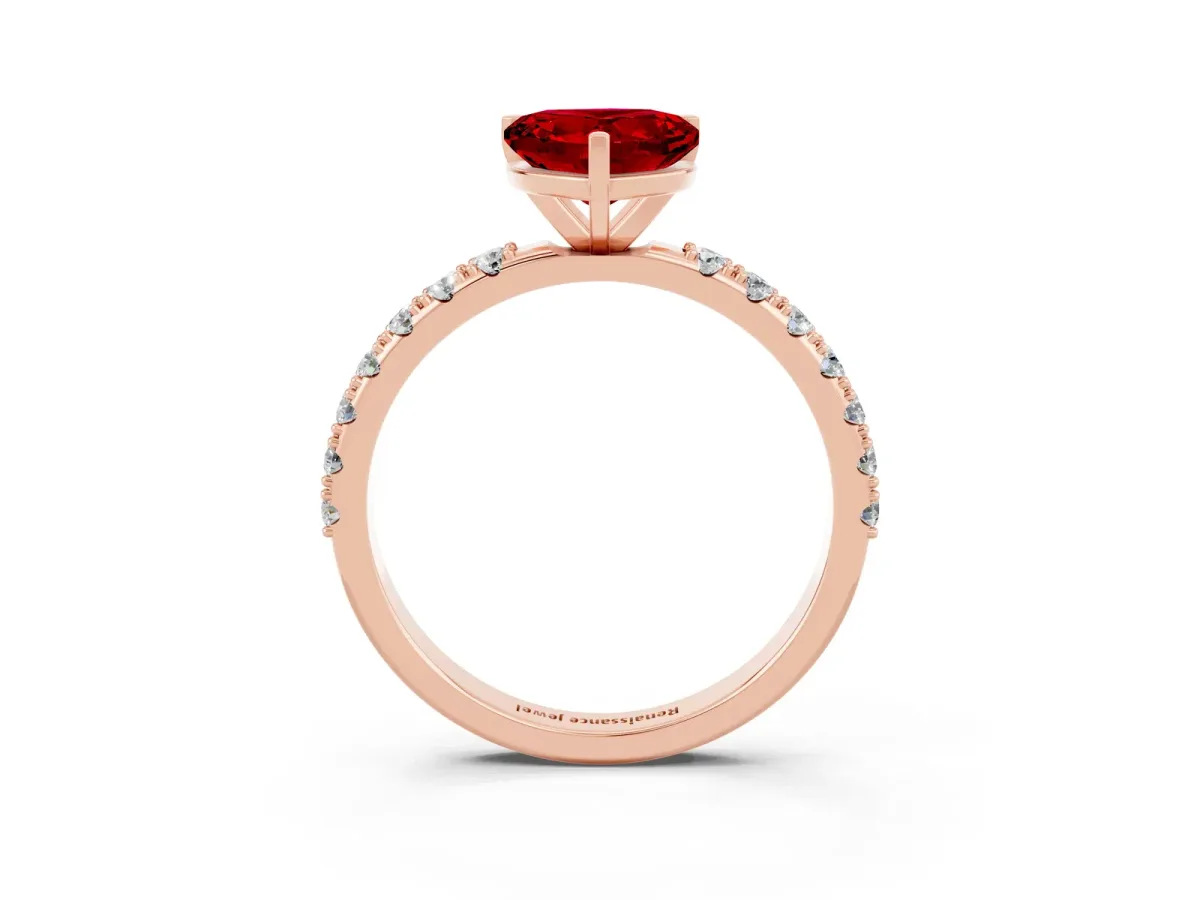 Heart Cut Ruby Solitaire Pavé Band with Four-Prong Setting Rose gold