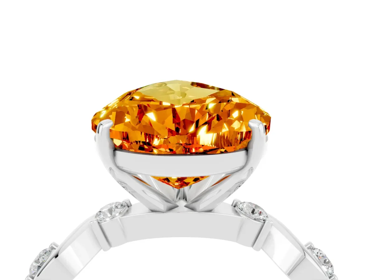 Pear Cut Citrine Solitaire Twisted Band with Round Accents and Prong Setting Silver
