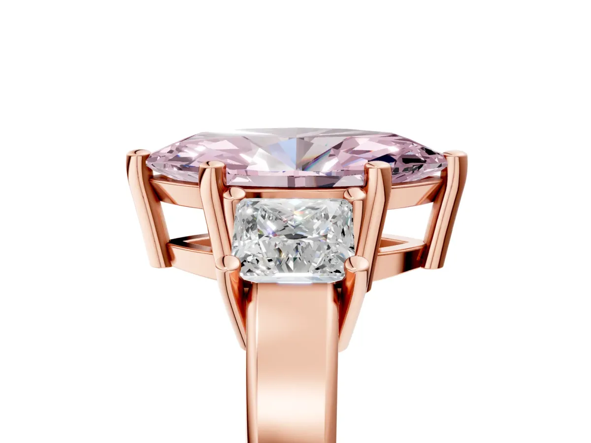 Fancy Pink Three-Stone Marquise Cut Cut Solitaire Ring with Prong Setting Rose gold