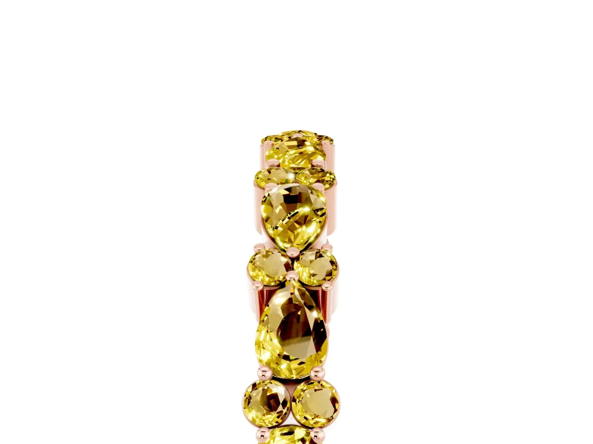 Pear and Round Yellow Sapphire Wedding Band Rose gold