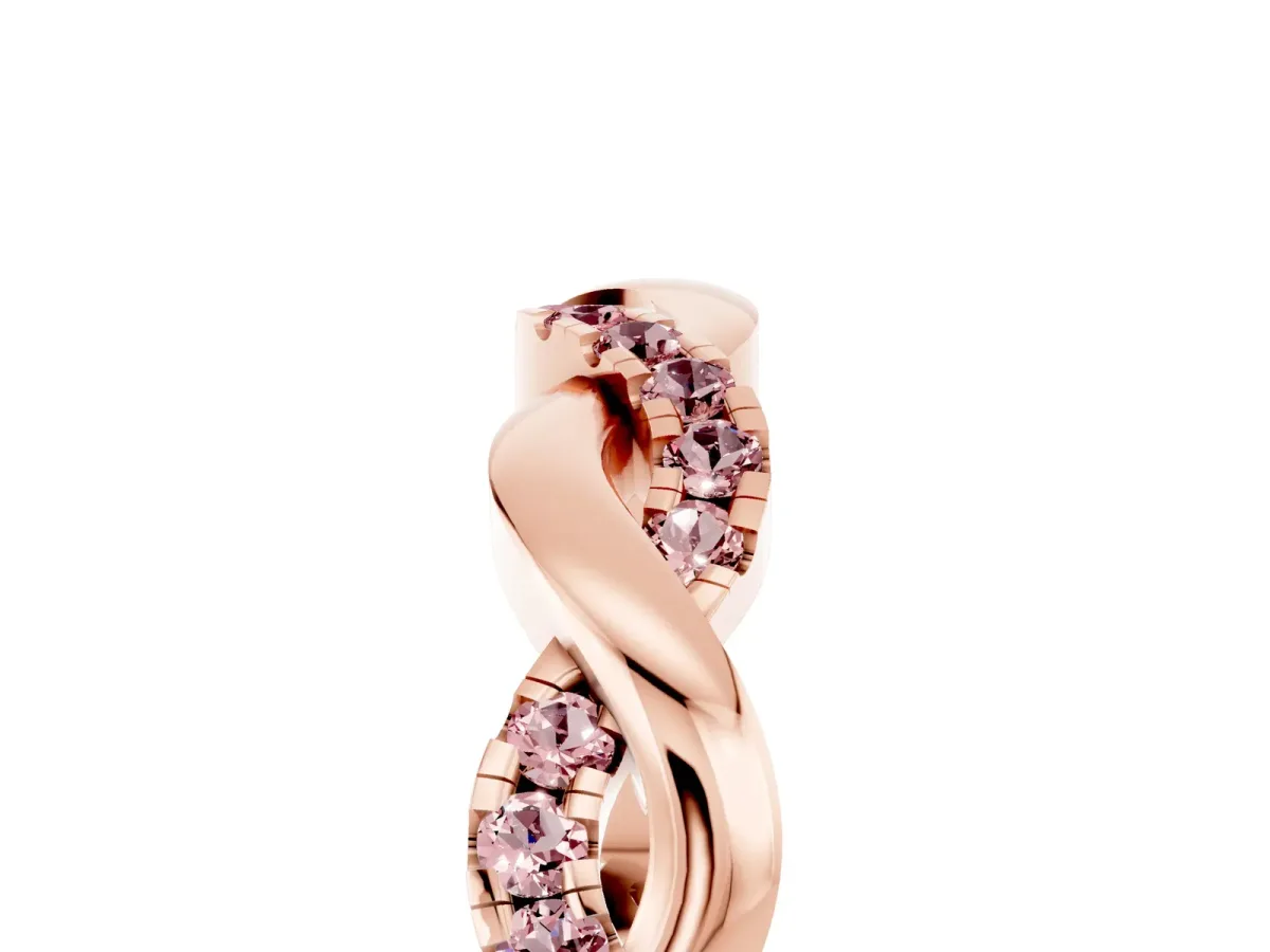 Pavé Round Morganite Twist Eternity Band with Shared Prong Setting Rose gold