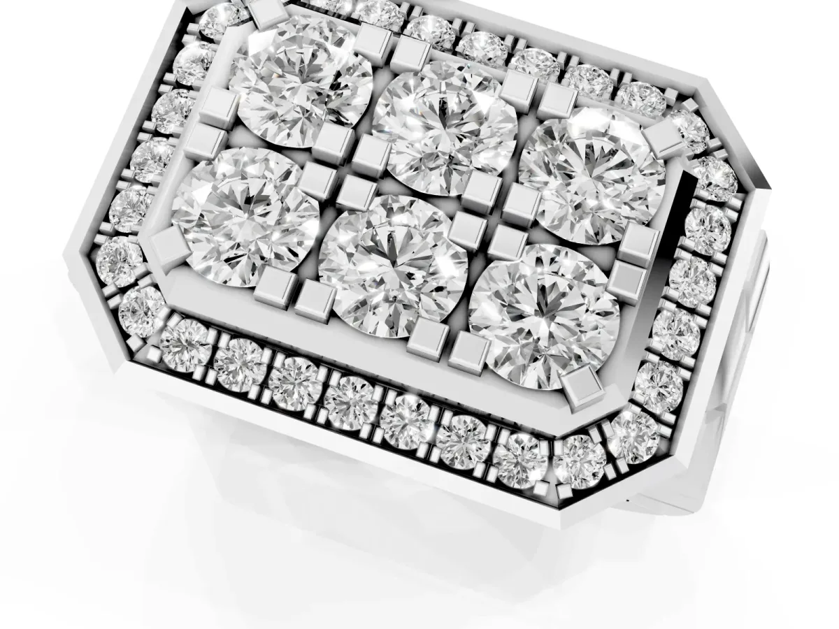 Round Diamond Cluster Halo Mens Ring White gold