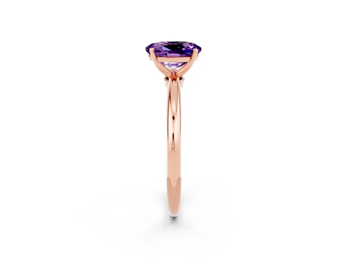 Oval Cut Amethyst Solitaire Ring with Six-Prong Setting and Classic Band Rose gold
