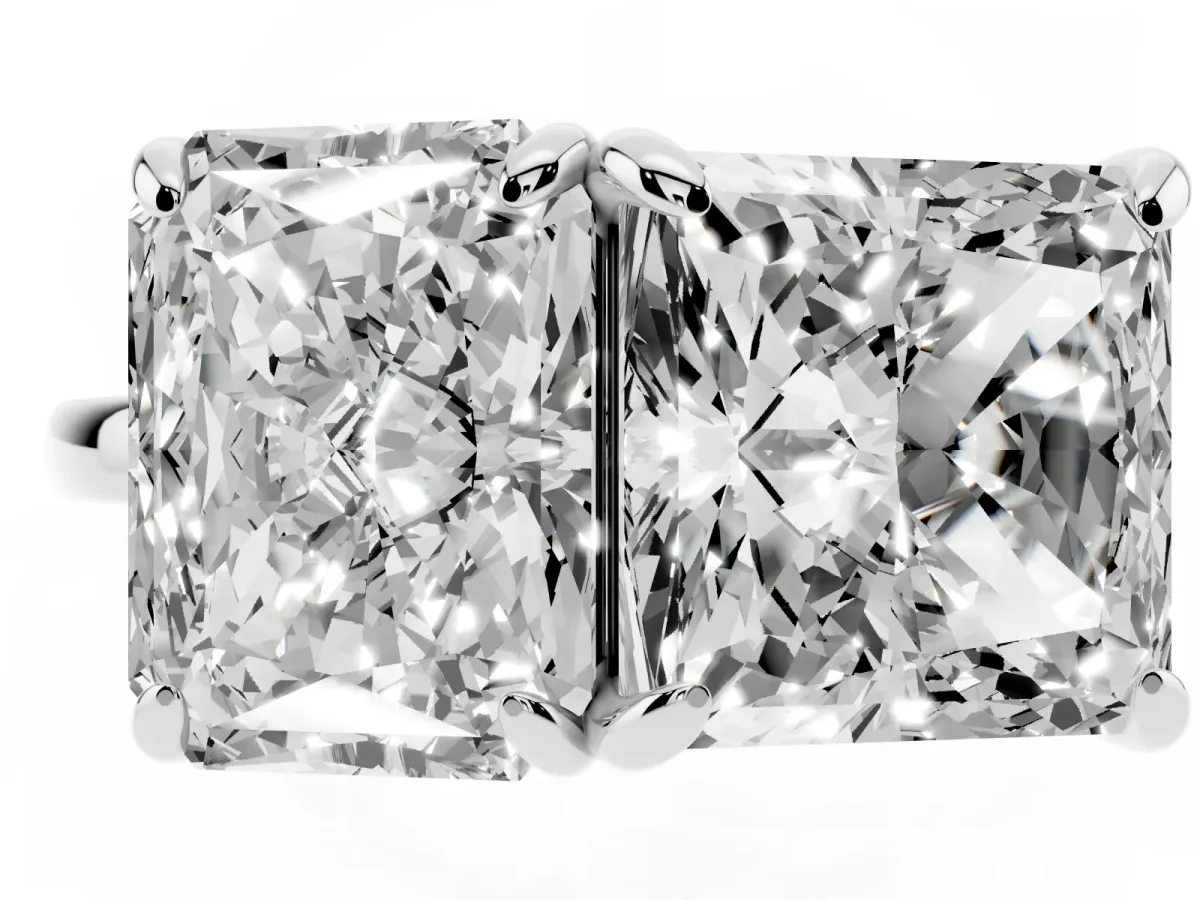 Radiant and Princess Toi Moi Ring with Prong Setting and Plain Band White gold