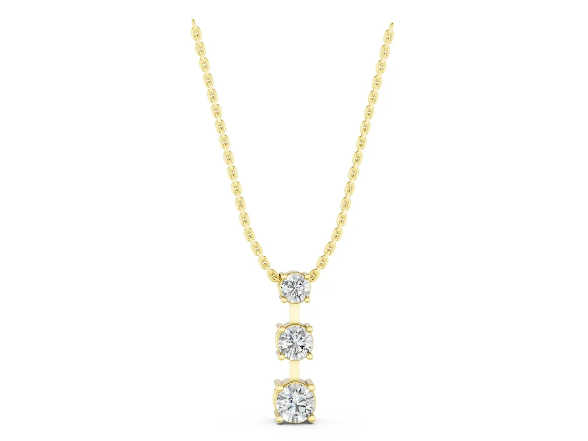 Round Diamond Triple Bar Pendant with Four-Prong Setting Yellow gold