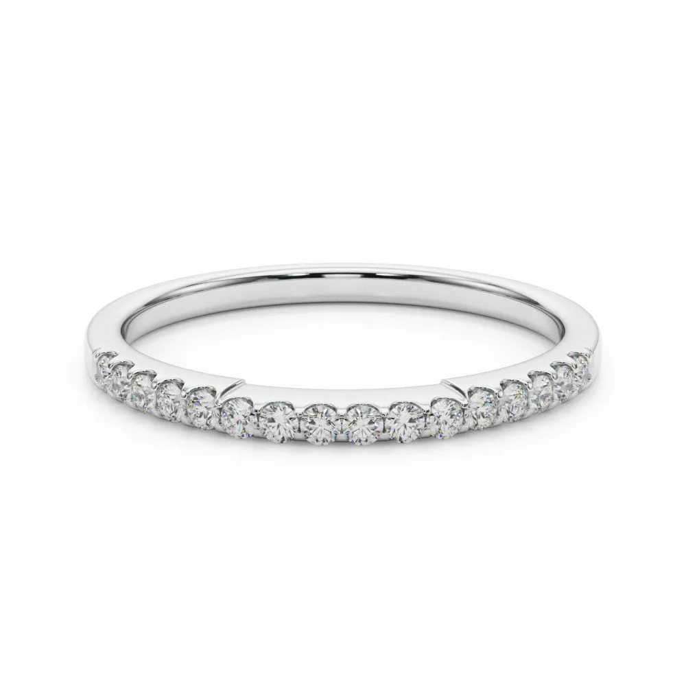Round Diamond Pavé Half-Eternity Band with Shared Prong Setting Platinum