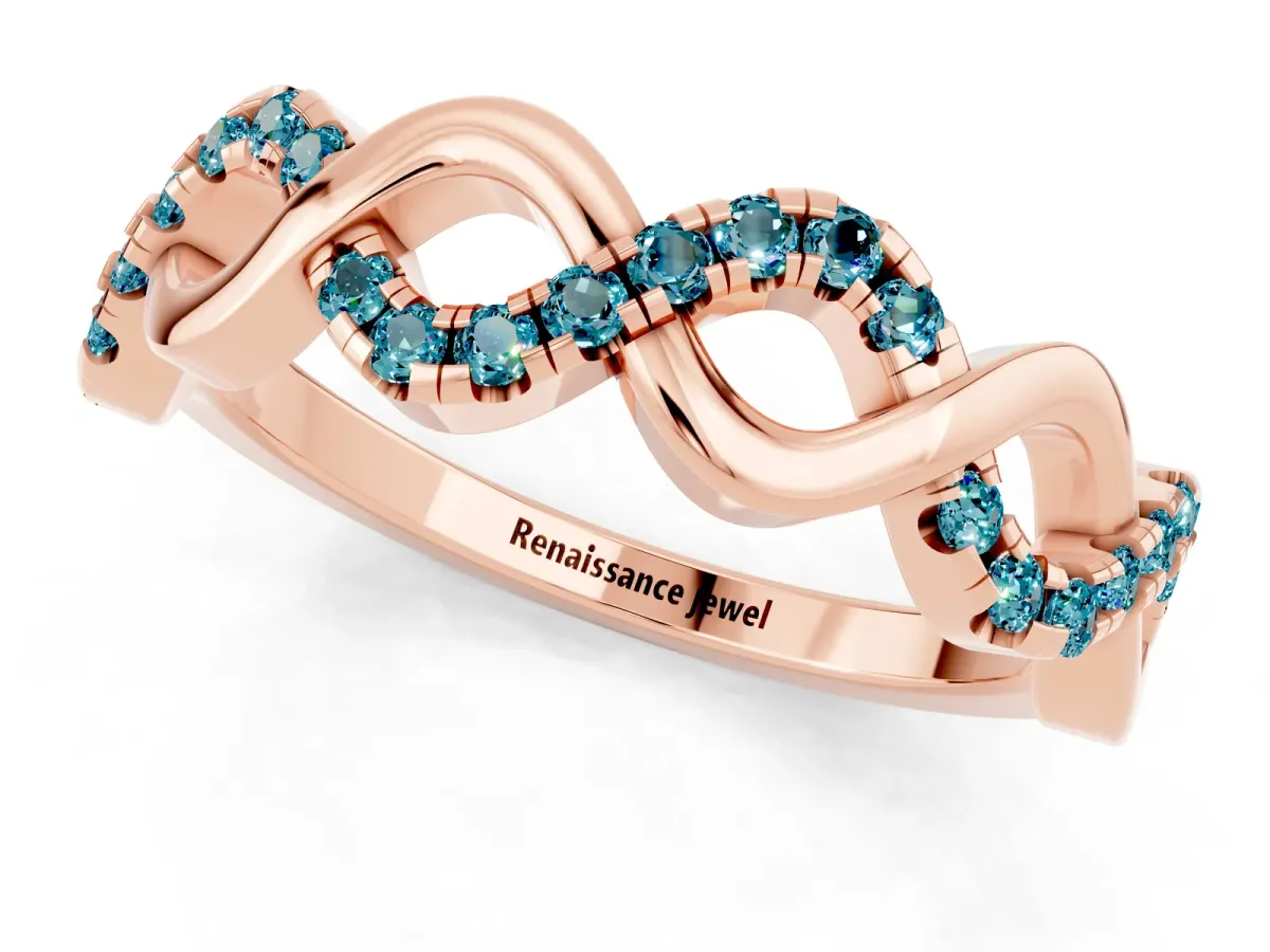 Twist Infinity Round Blue Topaz Band with Pavé Setting Rose gold