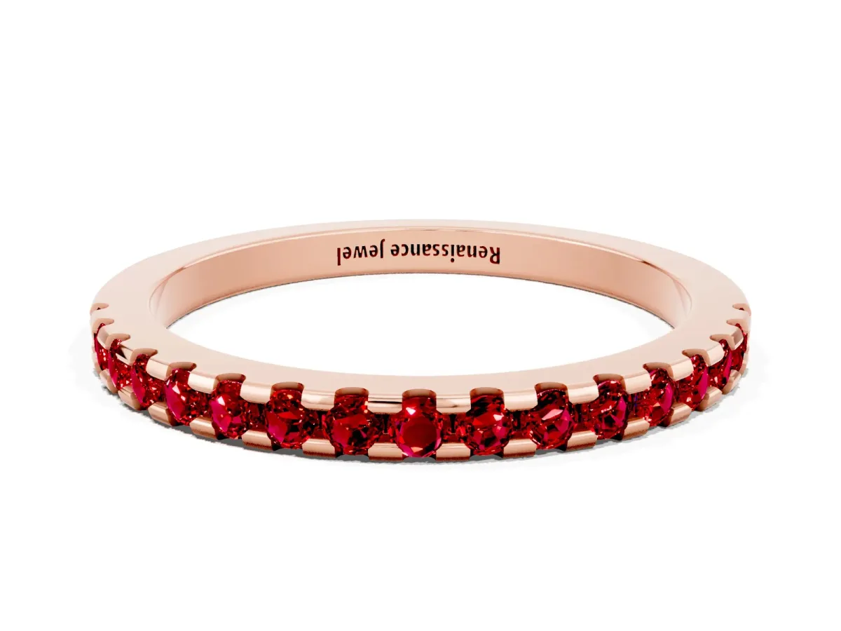 Round Ruby Pavé Set Eternity Band with Micro Prong Setting Rose gold